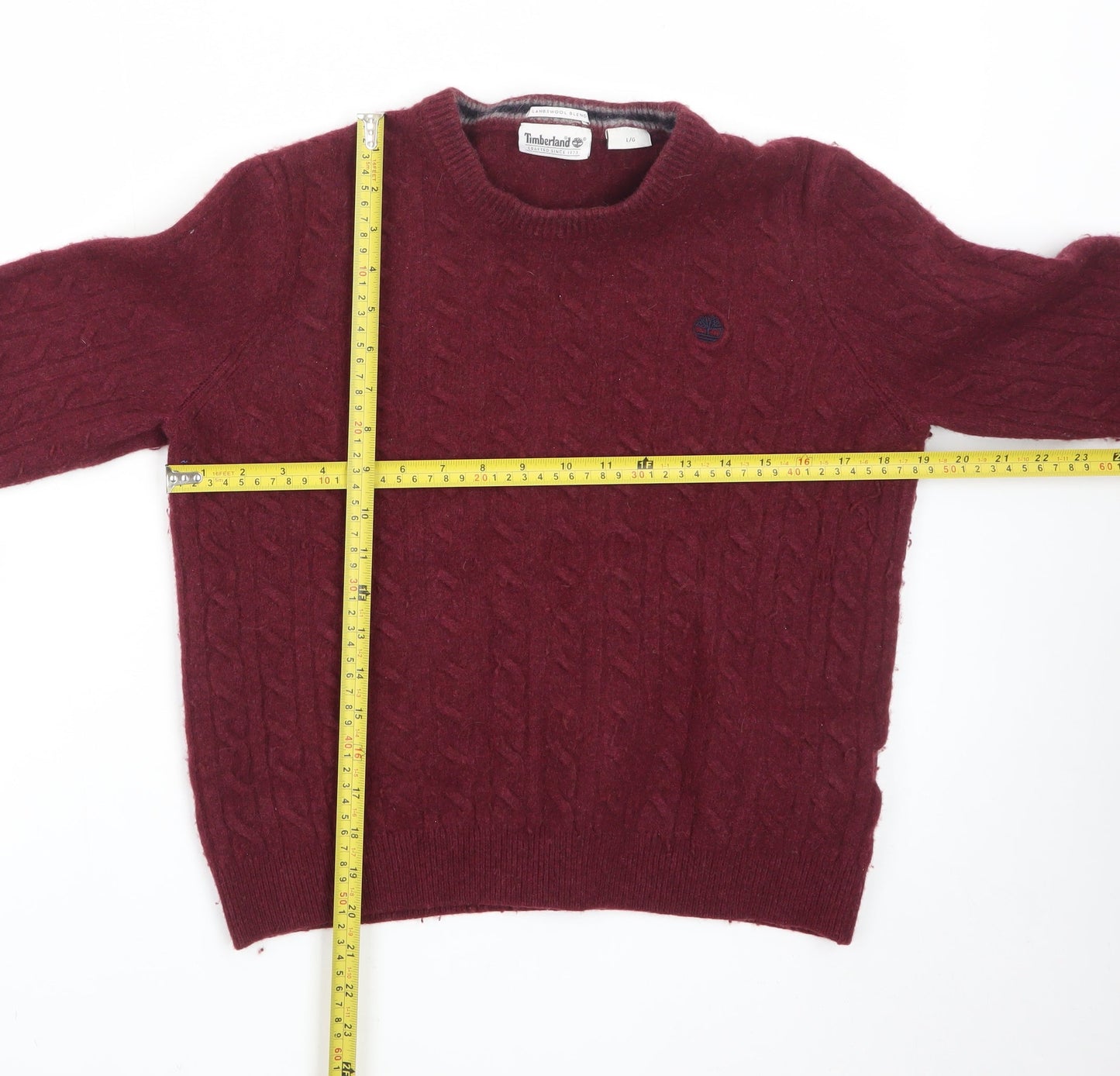 Timberland Men's Red Lambswool Blend Cable-Knit Jumper L