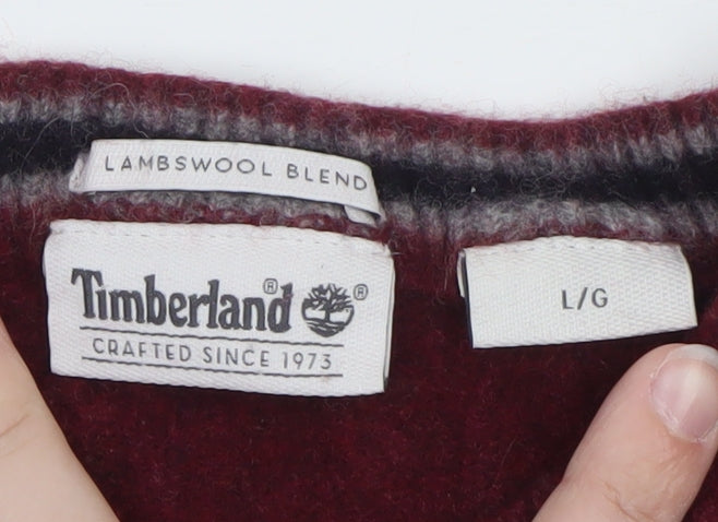 Timberland Men's Red Lambswool Blend Cable-Knit Jumper L