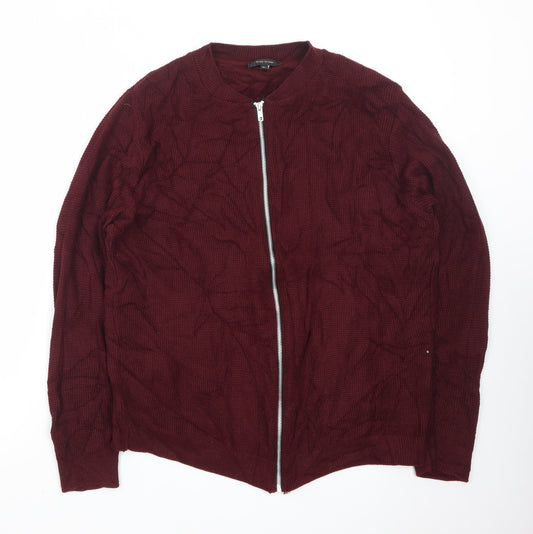 River Island Men's Red Waffle Full Zip Jumper XL