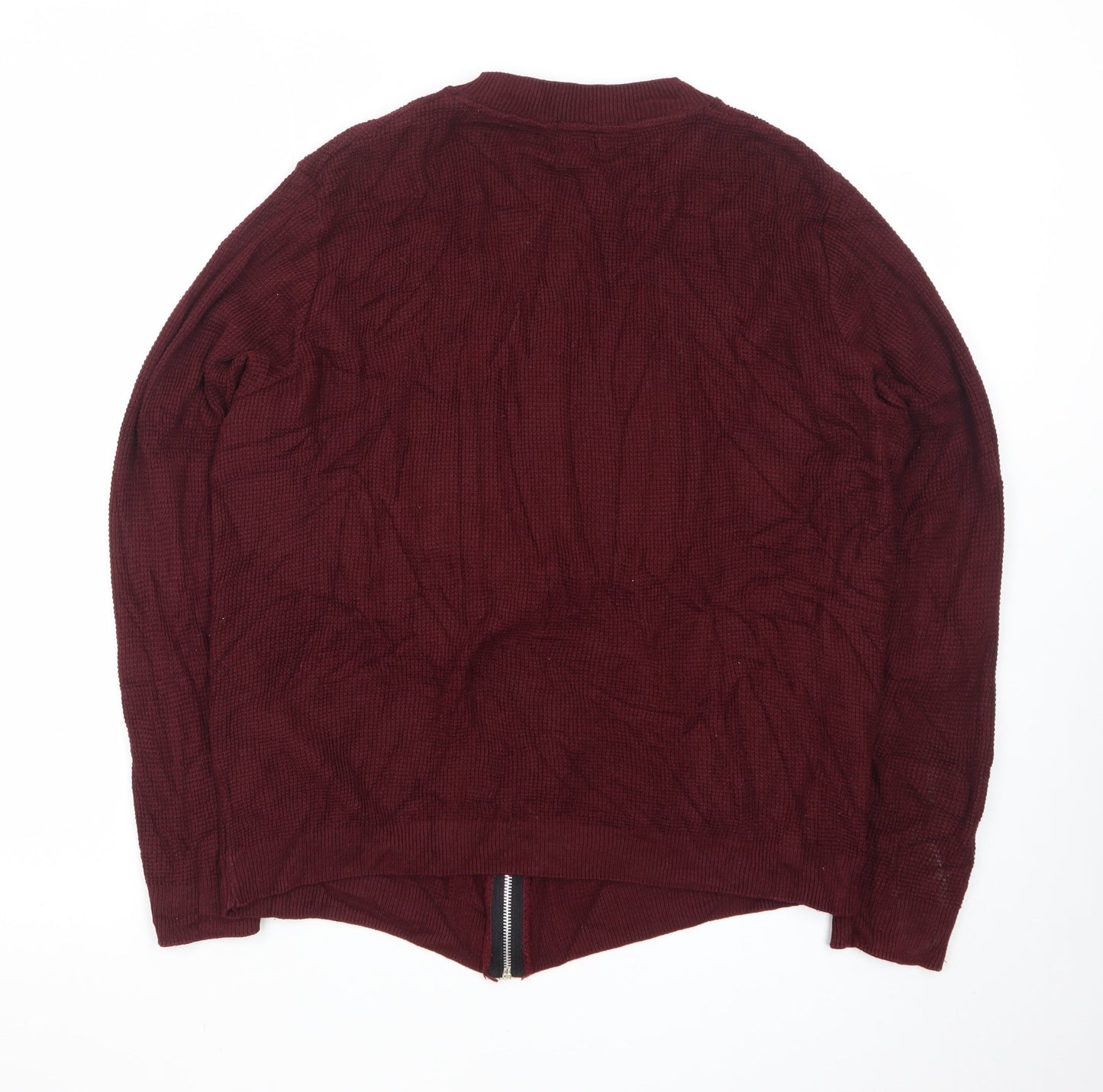 River Island Men's Red Waffle Full Zip Jumper XL