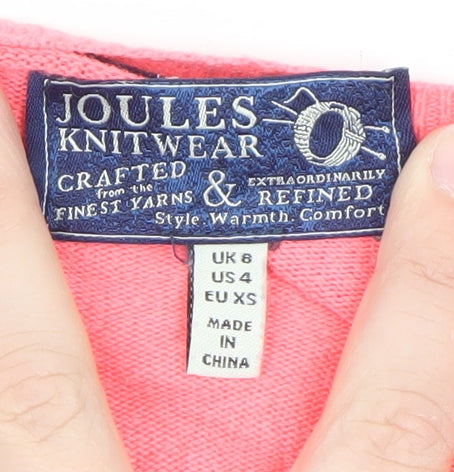 Joules Women Pink Cardigan Knit Long Sleeve UK 8 XS Button Front