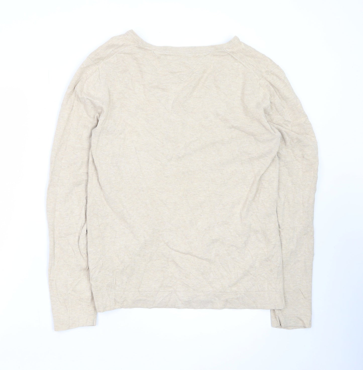 Tommy Hilfiger Men Beige V-Neck Cotton Pullover Jumper Size S