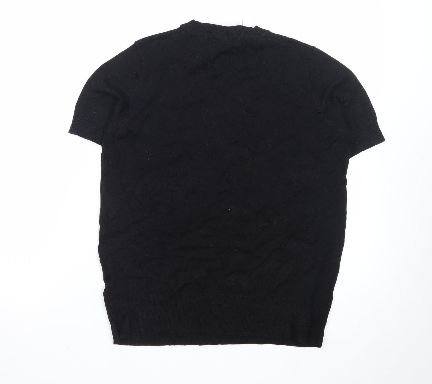 Marks and Spencer Women's Black Cotton Short Sleeve Crew Neck Jumper Size 10