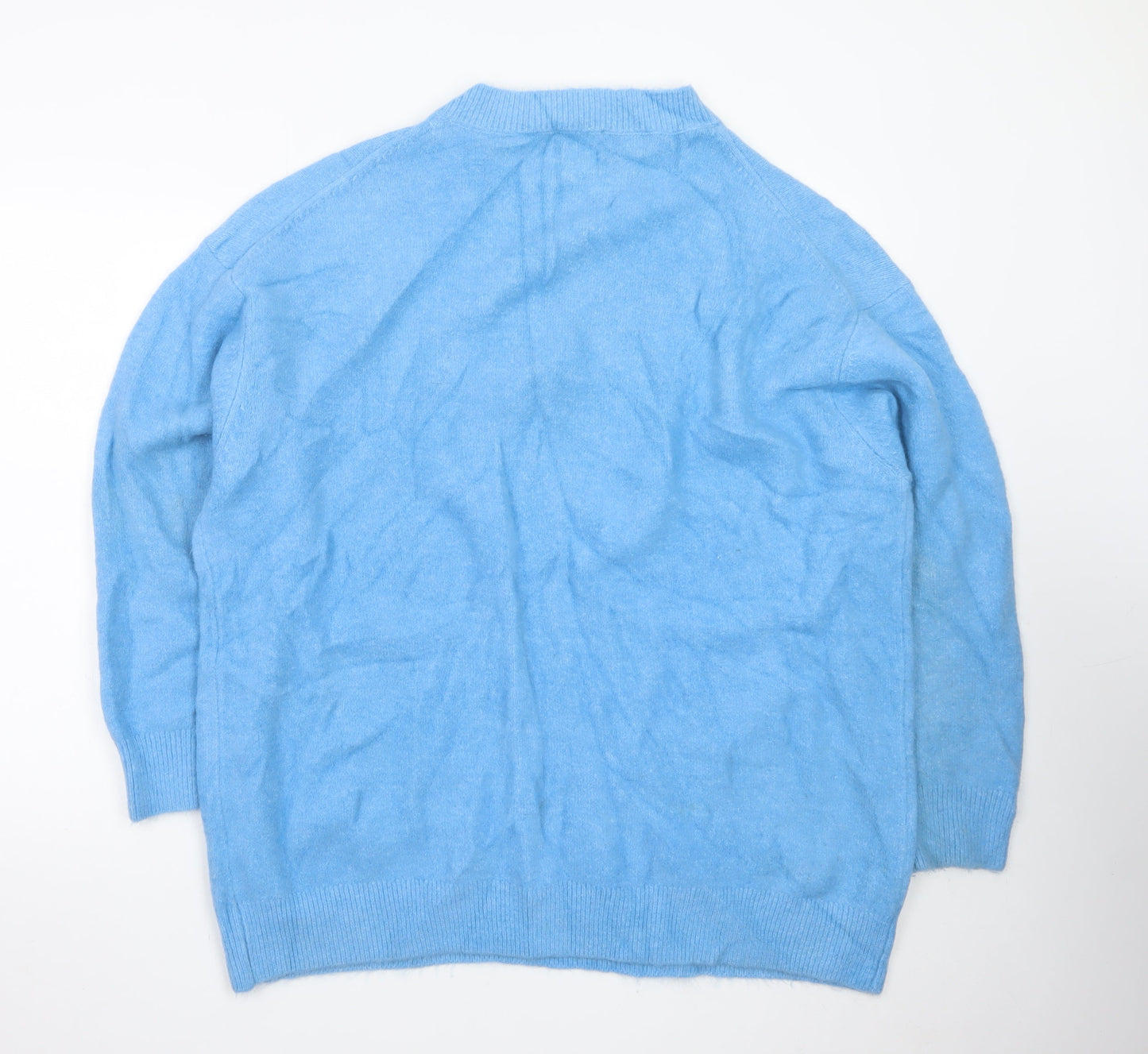 Zara Women Blue Wool Blend Crew Neck Pullover Jumper Size L