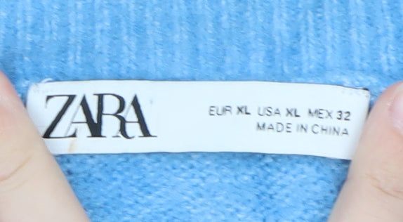Zara Women Blue Wool Blend Crew Neck Pullover Jumper Size L