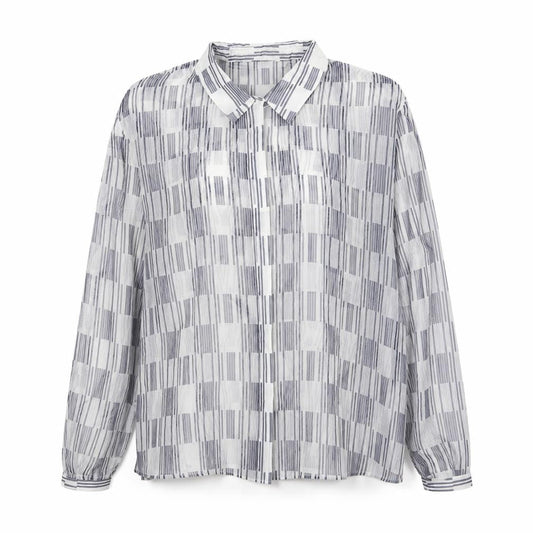 ENLIST Women's Blue Geometric Sheer Button-Up Blouse Size 14