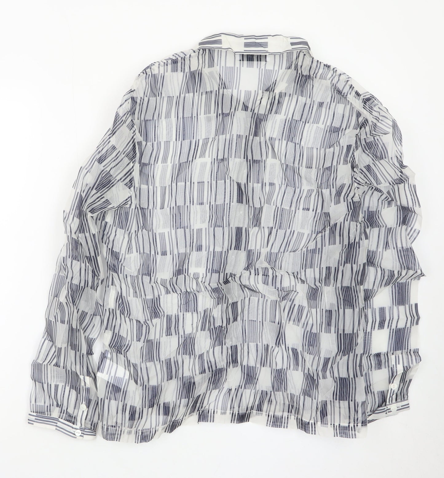 ENLIST Women's Blue Geometric Sheer Button-Up Blouse Size 14