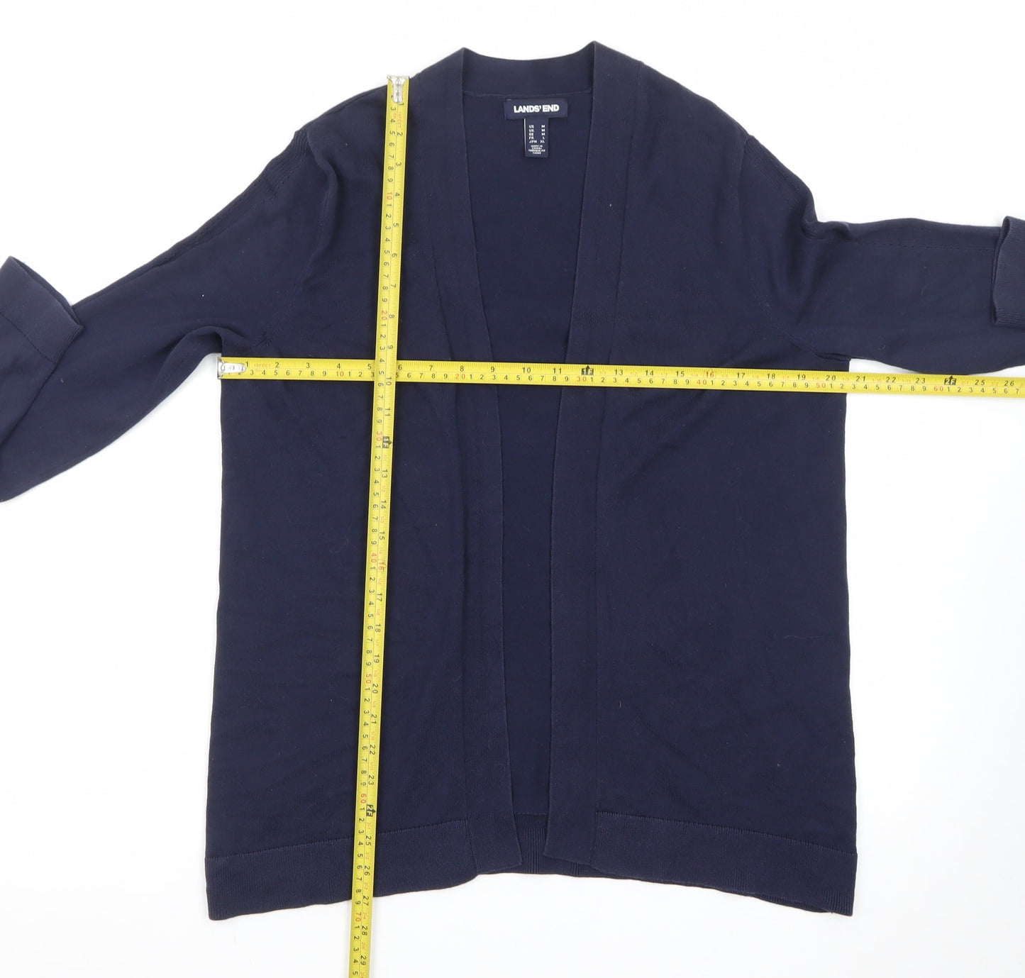 Lands' End Women's Blue Cotton Long Sleeve V-Neck Cardigan M
