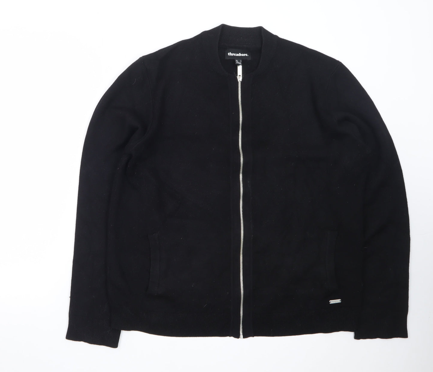 Threadbare Men's Black Full Zip Cotton Knit Jumper L