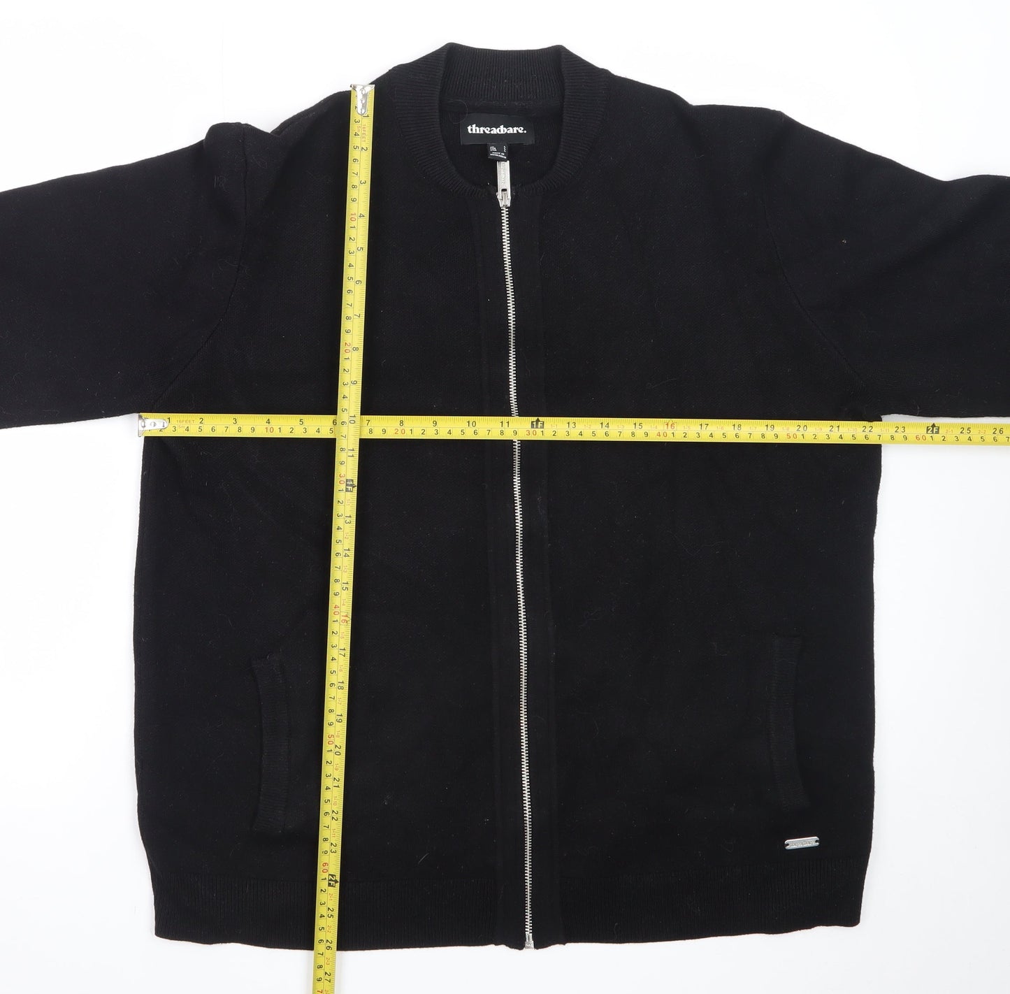 Threadbare Men's Black Full Zip Cotton Knit Jumper L