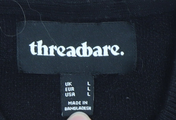 Threadbare Men's Black Full Zip Cotton Knit Jumper L