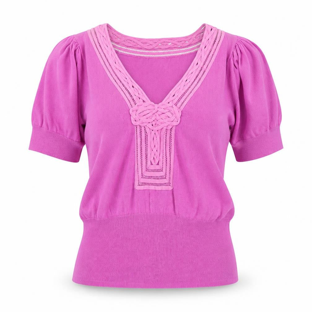 Monsoon Women Pink V-Neck Knit Short Sleeve Pullover Jumper M
