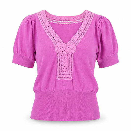 Monsoon Women Pink V-Neck Knit Short Sleeve Pullover Jumper M