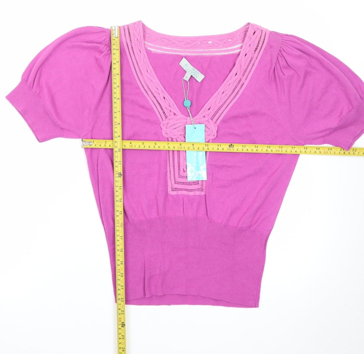 Monsoon Women Pink V-Neck Knit Short Sleeve Pullover Jumper M