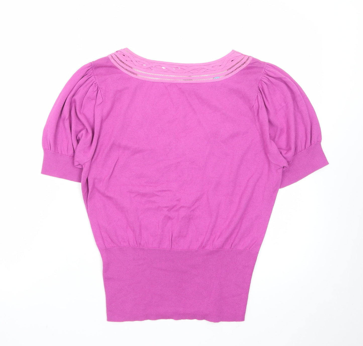 Monsoon Women Pink V-Neck Knit Short Sleeve Pullover Jumper M