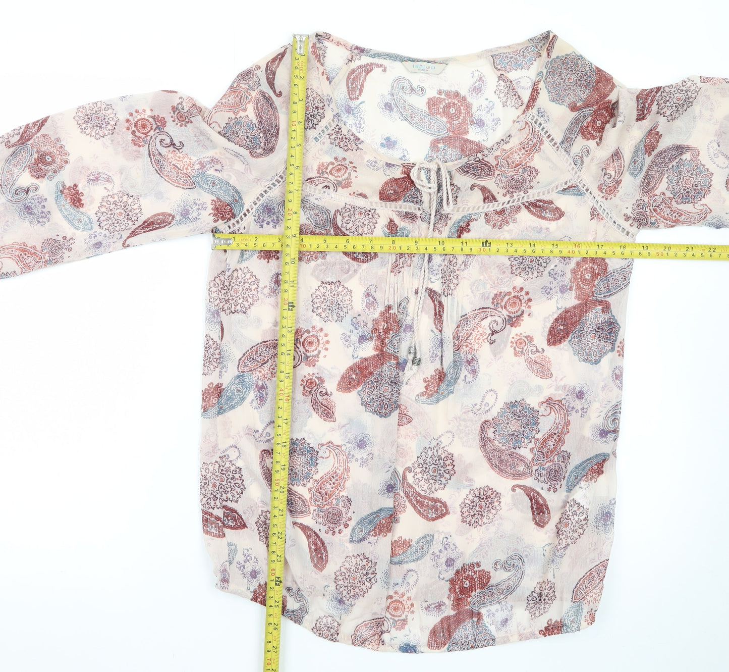 Marks and Spencer Womens Multicoloured Paisley Cotton 3/4 Sleeve Peasant Blouse Size 10