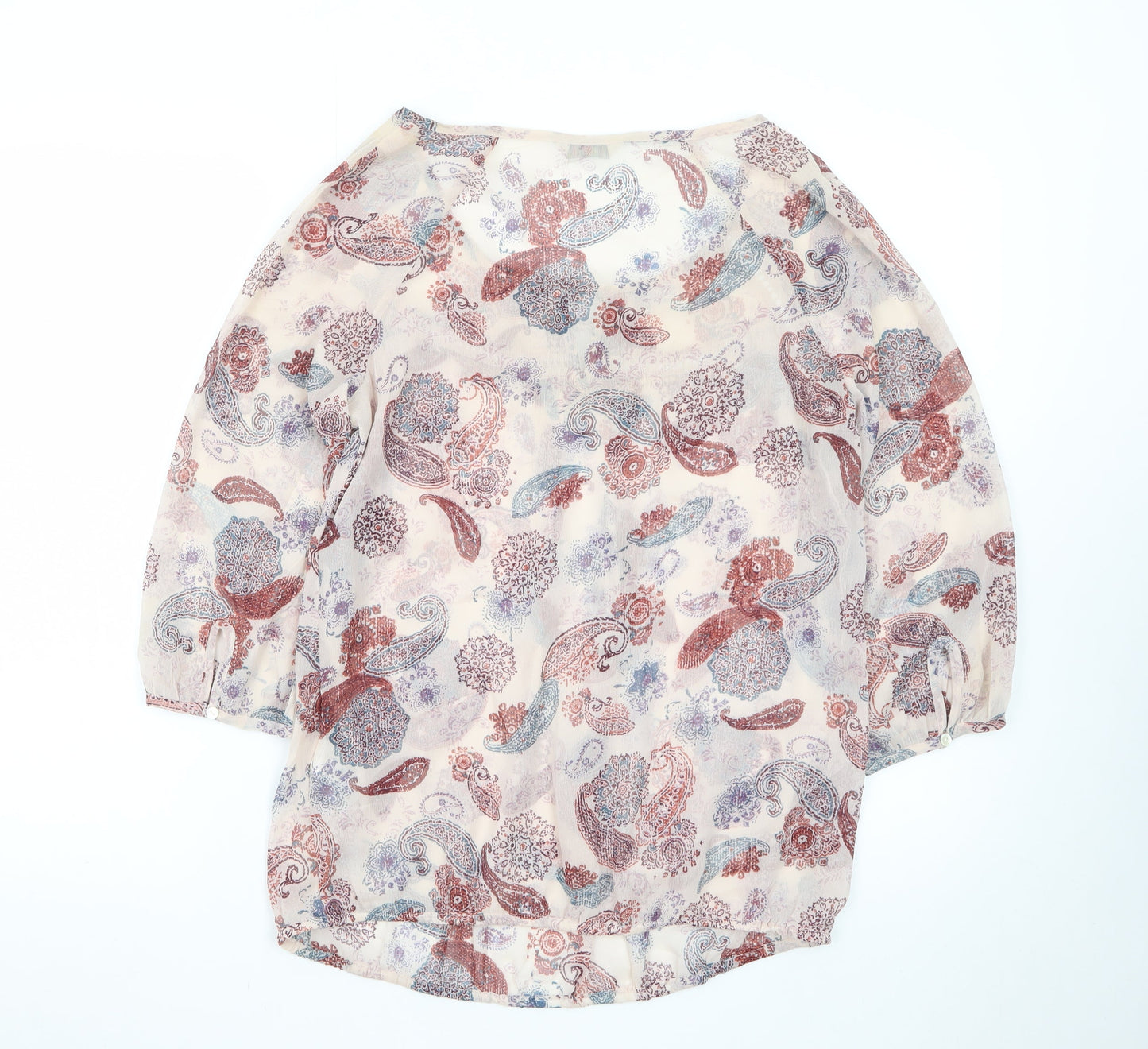 Marks and Spencer Womens Multicoloured Paisley Cotton 3/4 Sleeve Peasant Blouse Size 10