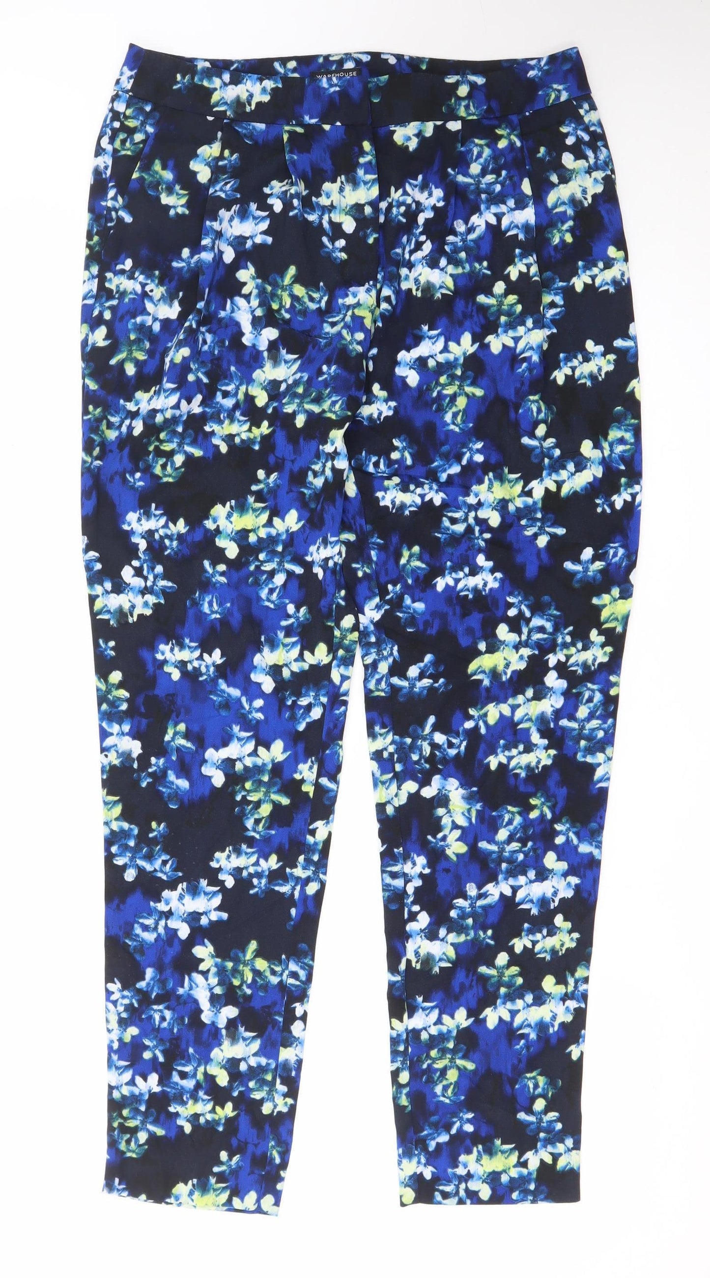 Warehouse Women’s Blue Floral Cropped Tapered Trousers UK10