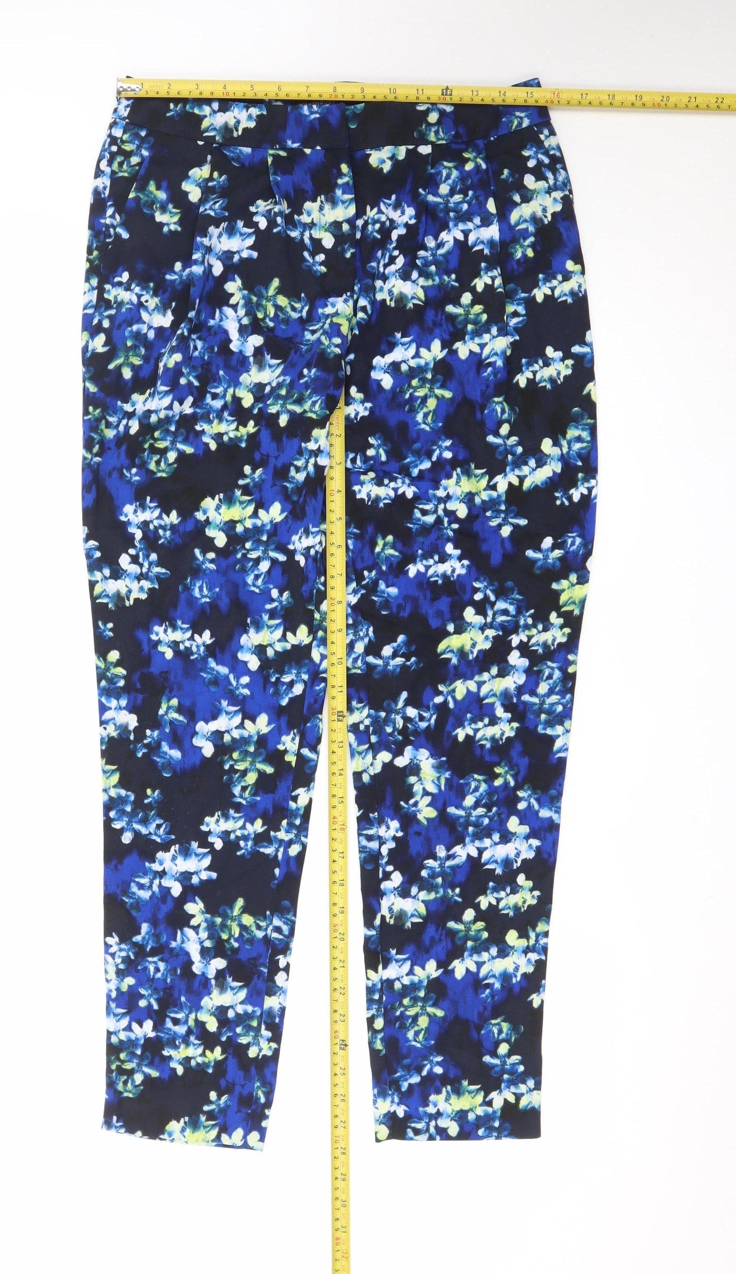 Warehouse Women’s Blue Floral Cropped Tapered Trousers UK10