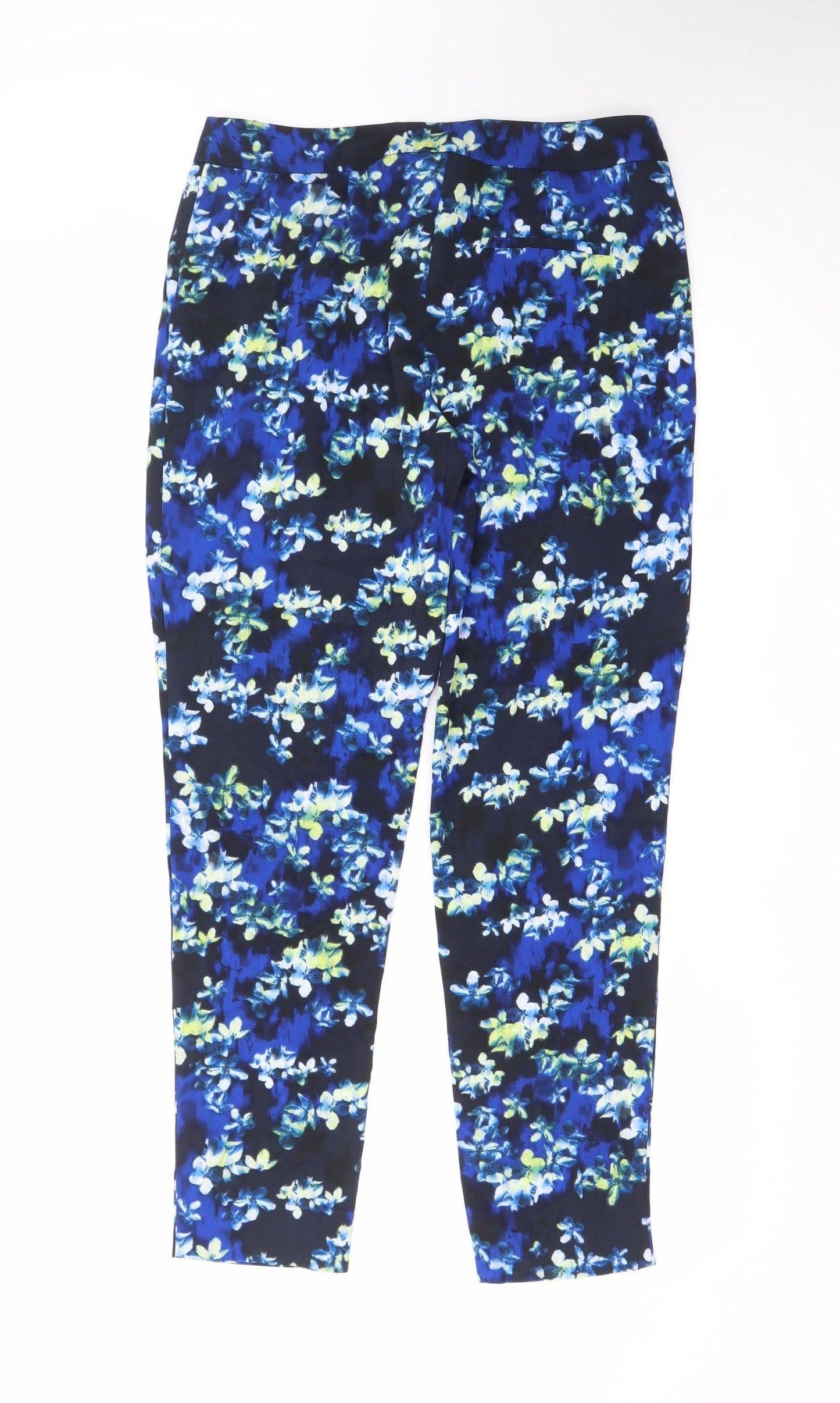 Warehouse Women’s Blue Floral Cropped Tapered Trousers UK10