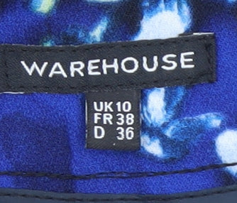 Warehouse Women’s Blue Floral Cropped Tapered Trousers UK10