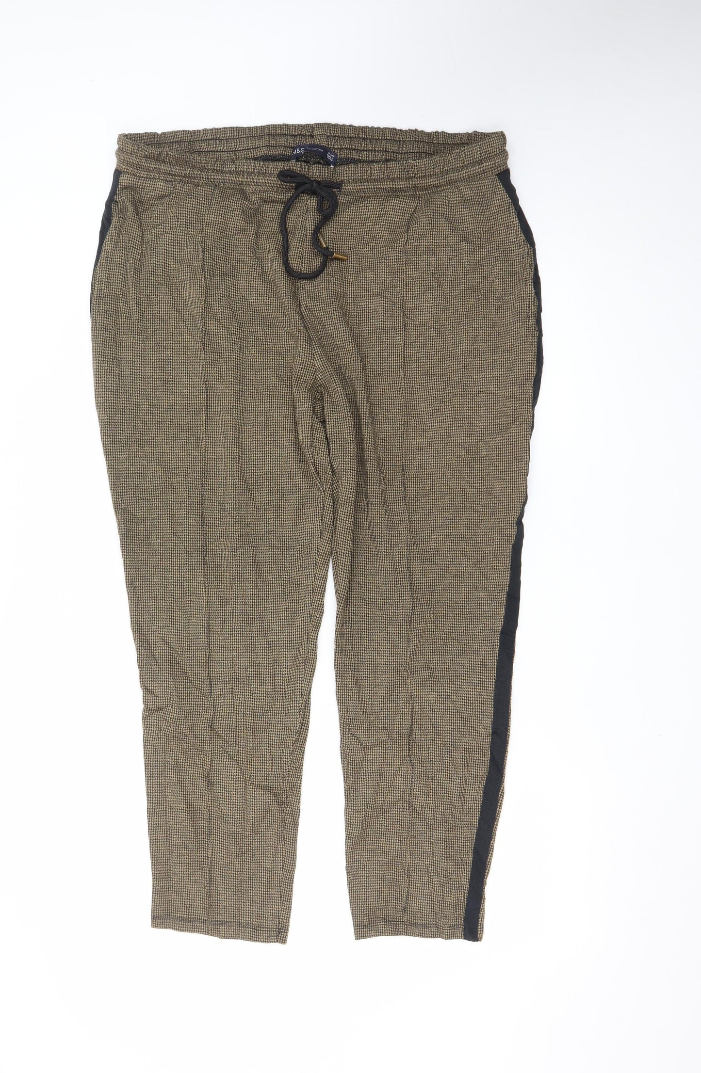 Marks and Spencer Womens Brown Check Tapered Trousers Size 18