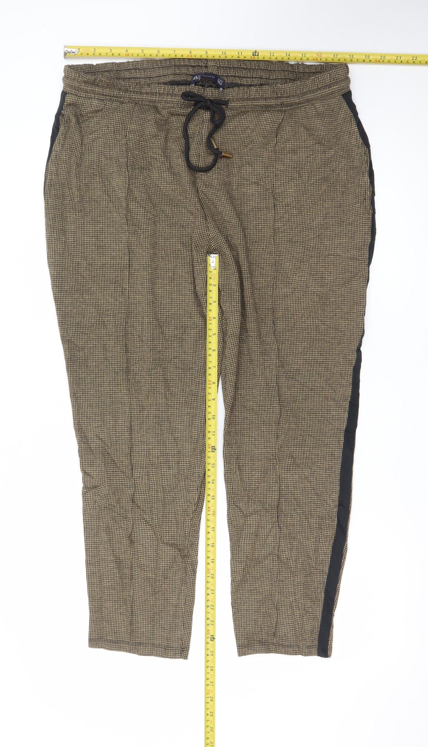 Marks and Spencer Womens Brown Check Tapered Trousers Size 18