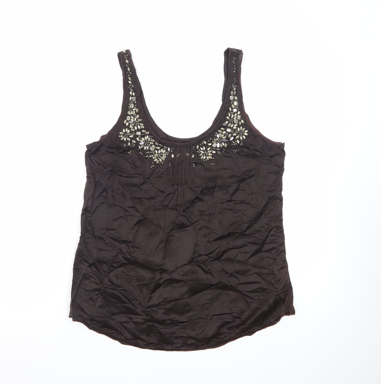 Abercrombie & Fitch Women Brown Beaded Silk Camisole Tank Top M