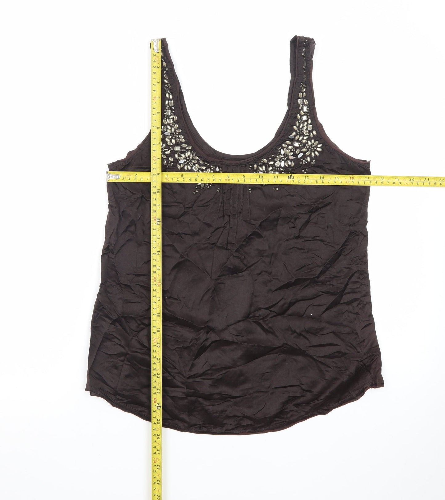 Abercrombie & Fitch Women Brown Beaded Silk Camisole Tank Top M