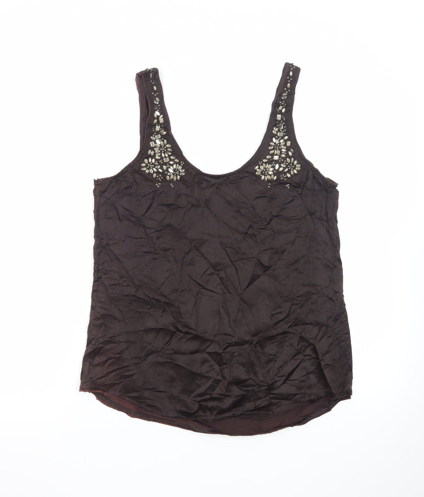Abercrombie & Fitch Women Brown Beaded Silk Camisole Tank Top M