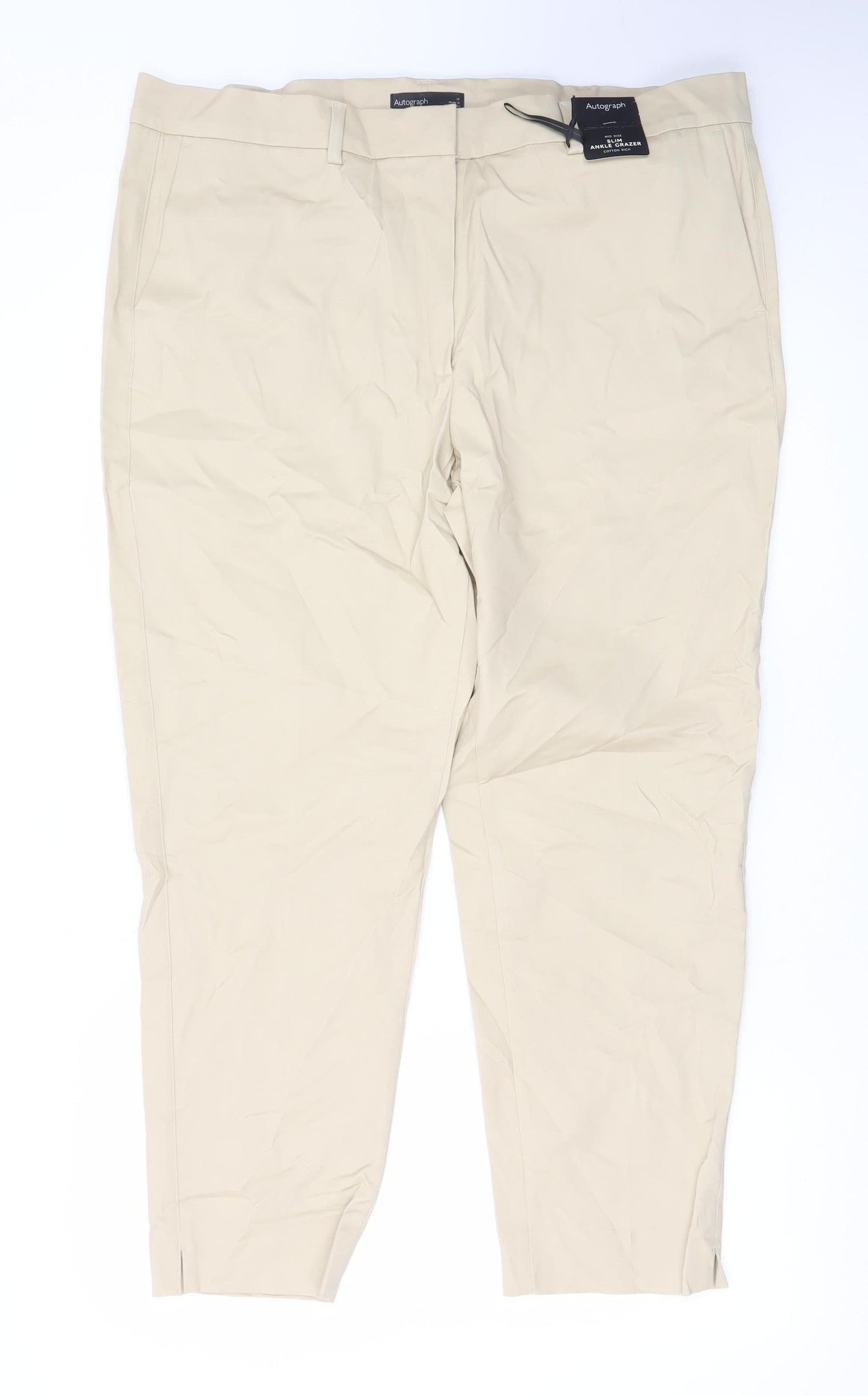 Marks and Spencer Women Beige Size 18 Ankle Slim Fit Stretch Trousers