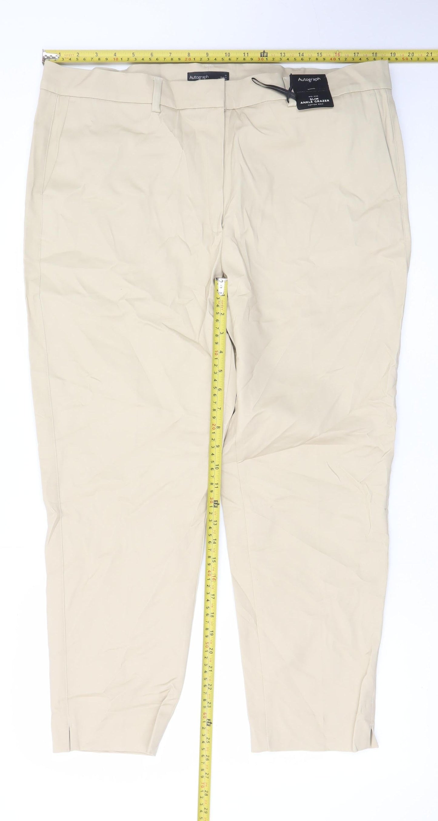 Marks and Spencer Women Beige Size 18 Ankle Slim Fit Stretch Trousers