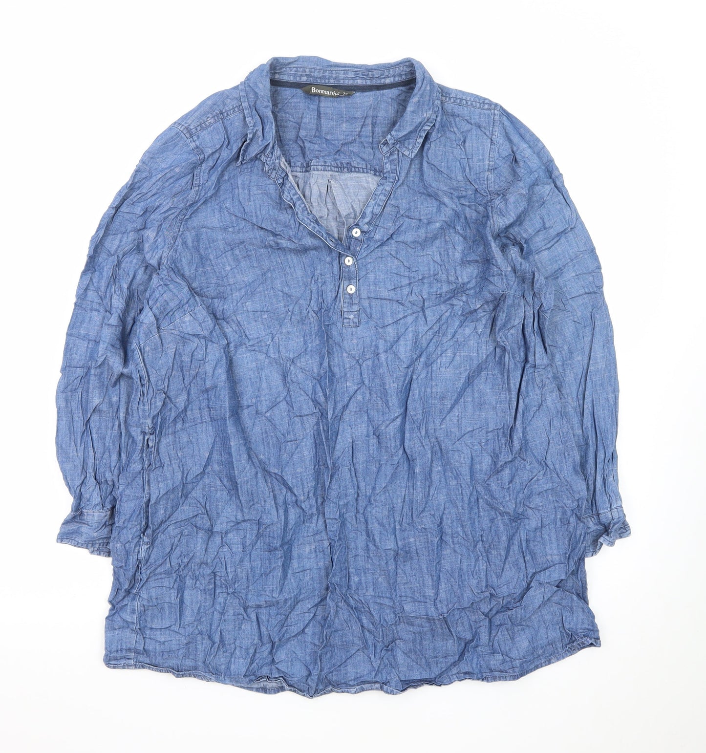 Bonmarché Women’s Blue Chambray Shirt Dress Size 22 Collared 3/4 Sleeve
