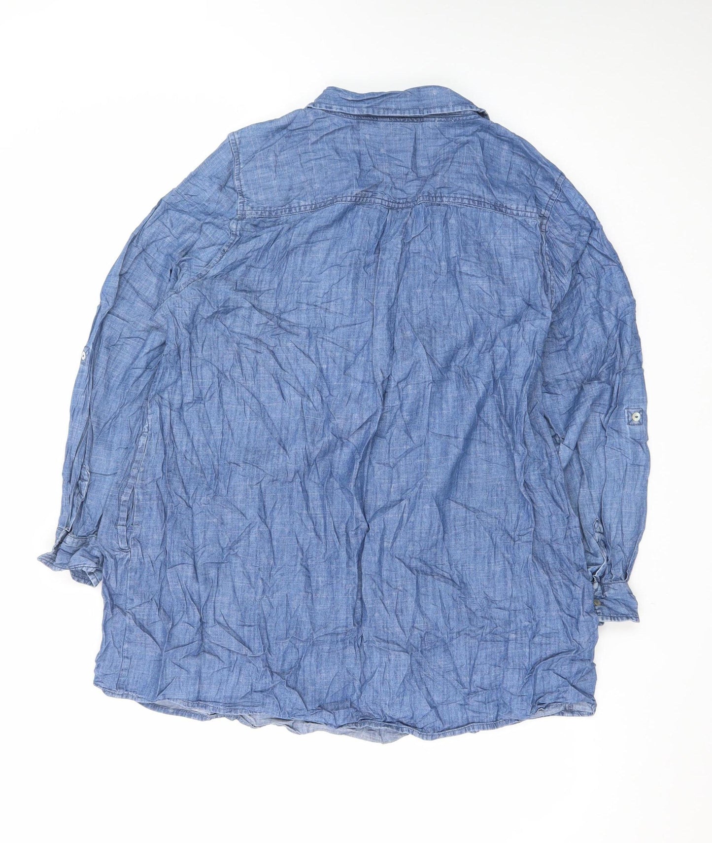Bonmarché Women’s Blue Chambray Shirt Dress Size 22 Collared 3/4 Sleeve