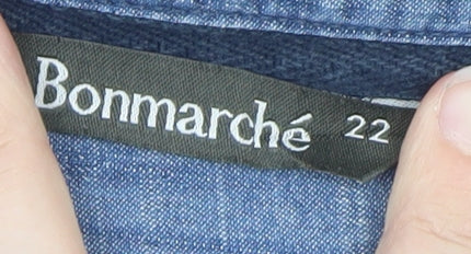 Bonmarché Women’s Blue Chambray Shirt Dress Size 22 Collared 3/4 Sleeve