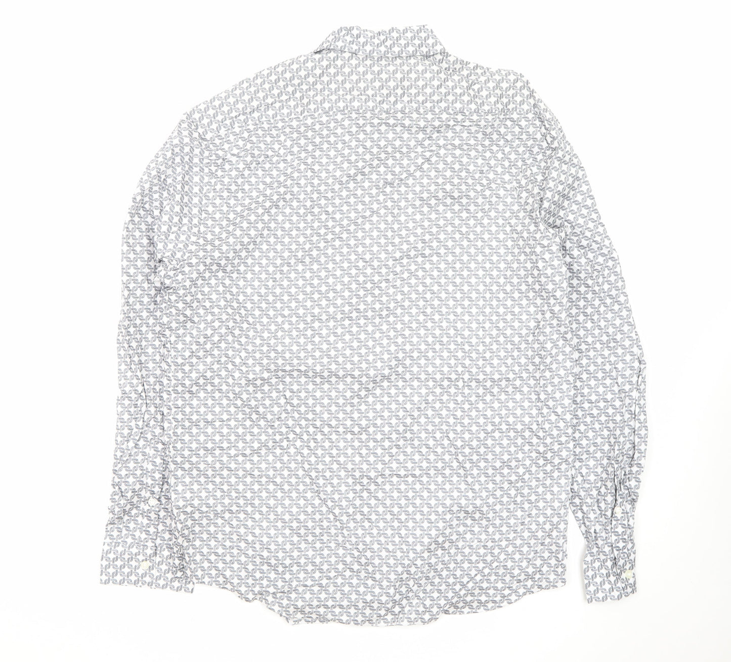 Marks and Spencer Men’s White Geometric Long Sleeve Cotton Button-Up Shirt L