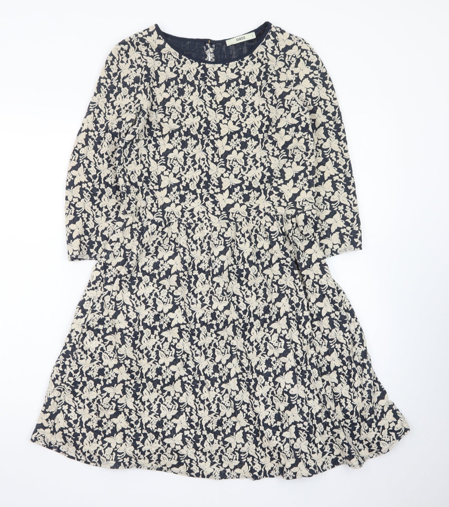 Oasis Women Blue Floral Jacquard Fit & Flare Dress Size S