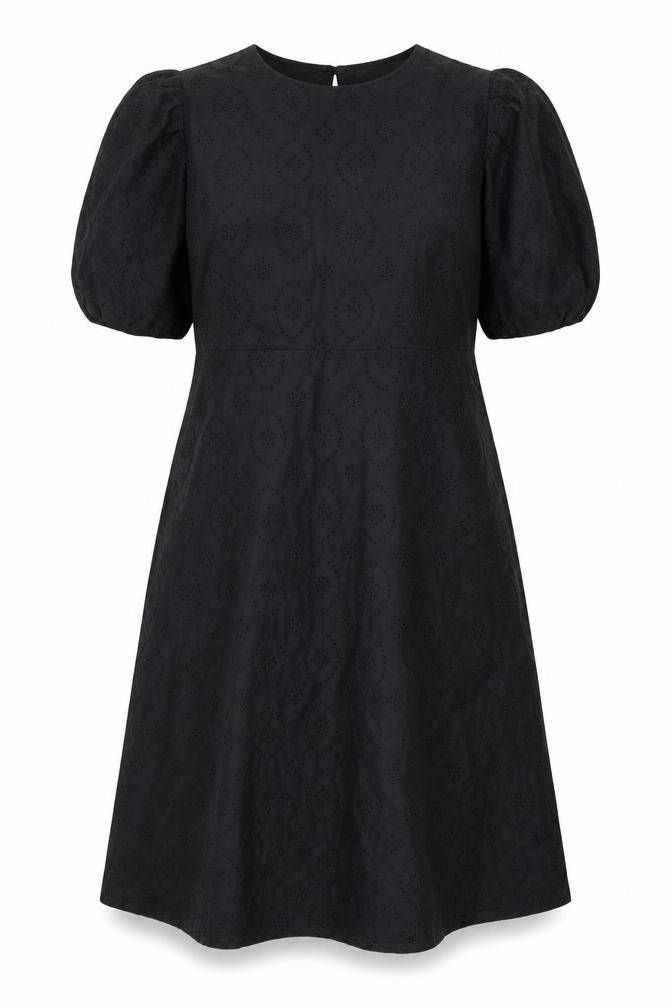 Finery Women Black A-Line Embroidered Puff Sleeve Dress UK 18
