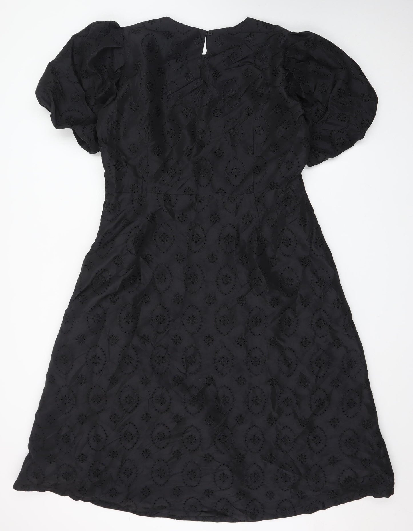 Finery Women Black A-Line Embroidered Puff Sleeve Dress UK 18