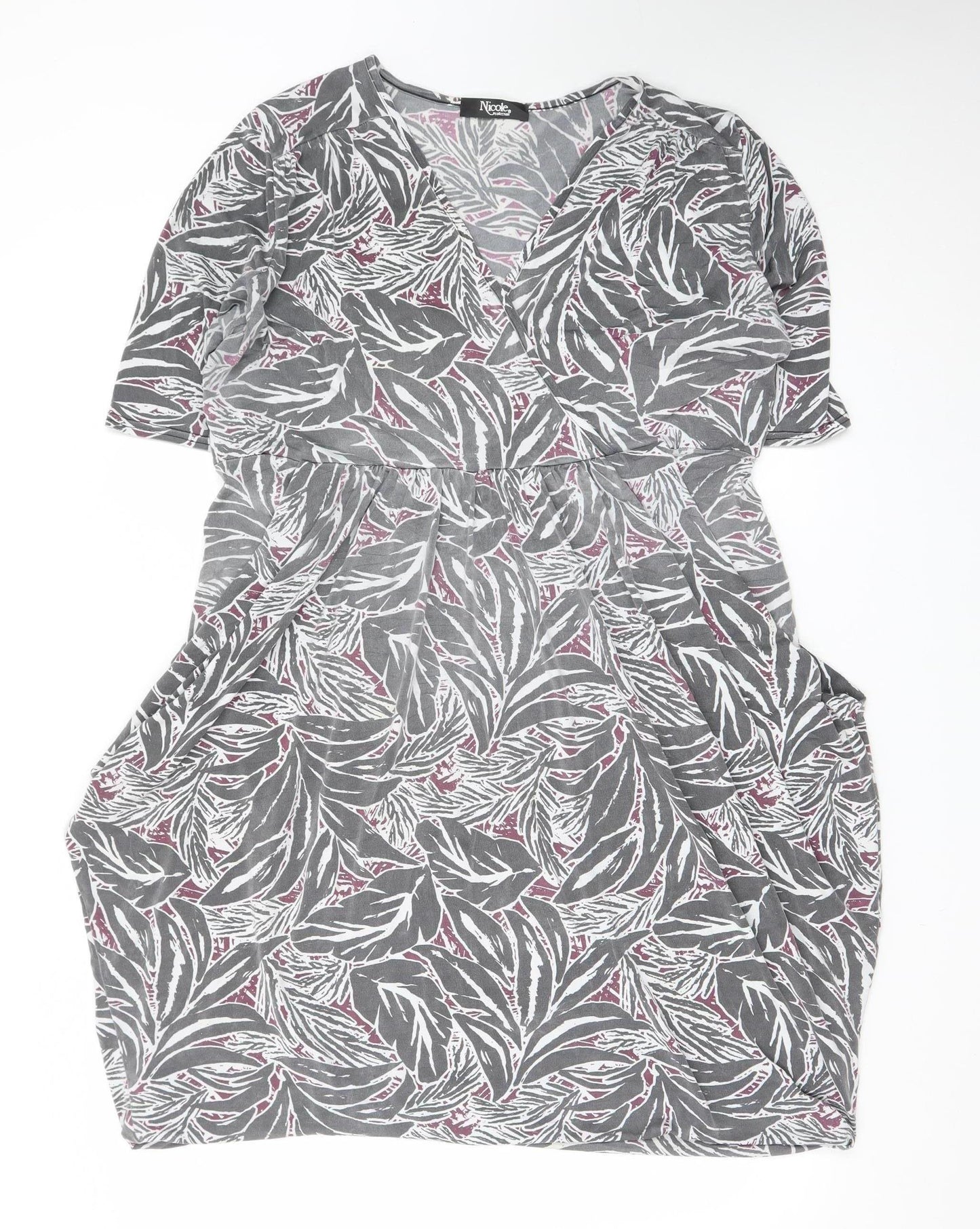 Nicole Collection Women's Grey Floral Wrap Dress Size L