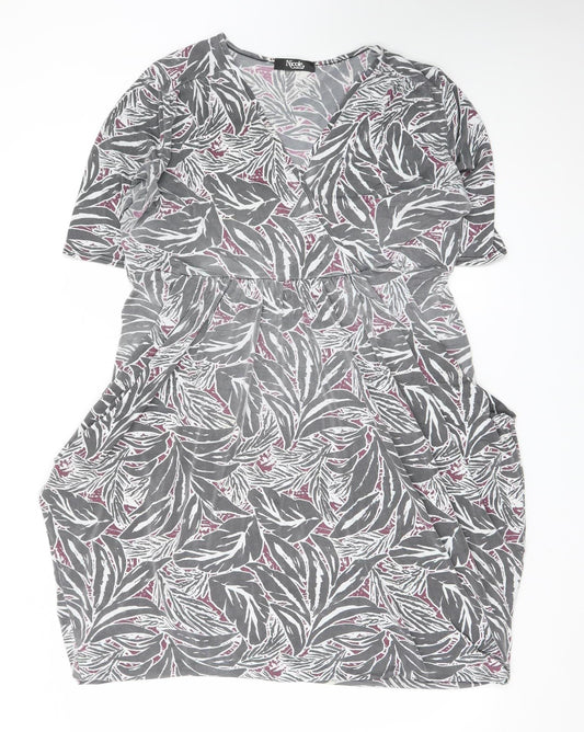 Nicole Collection Women's Grey Floral Wrap Dress Size L