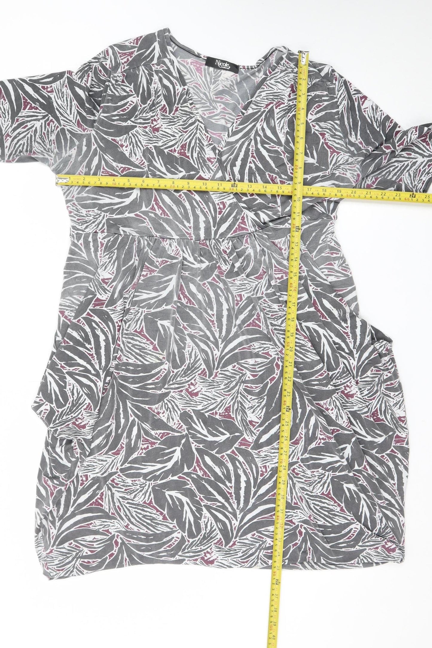 Nicole Collection Women's Grey Floral Wrap Dress Size L