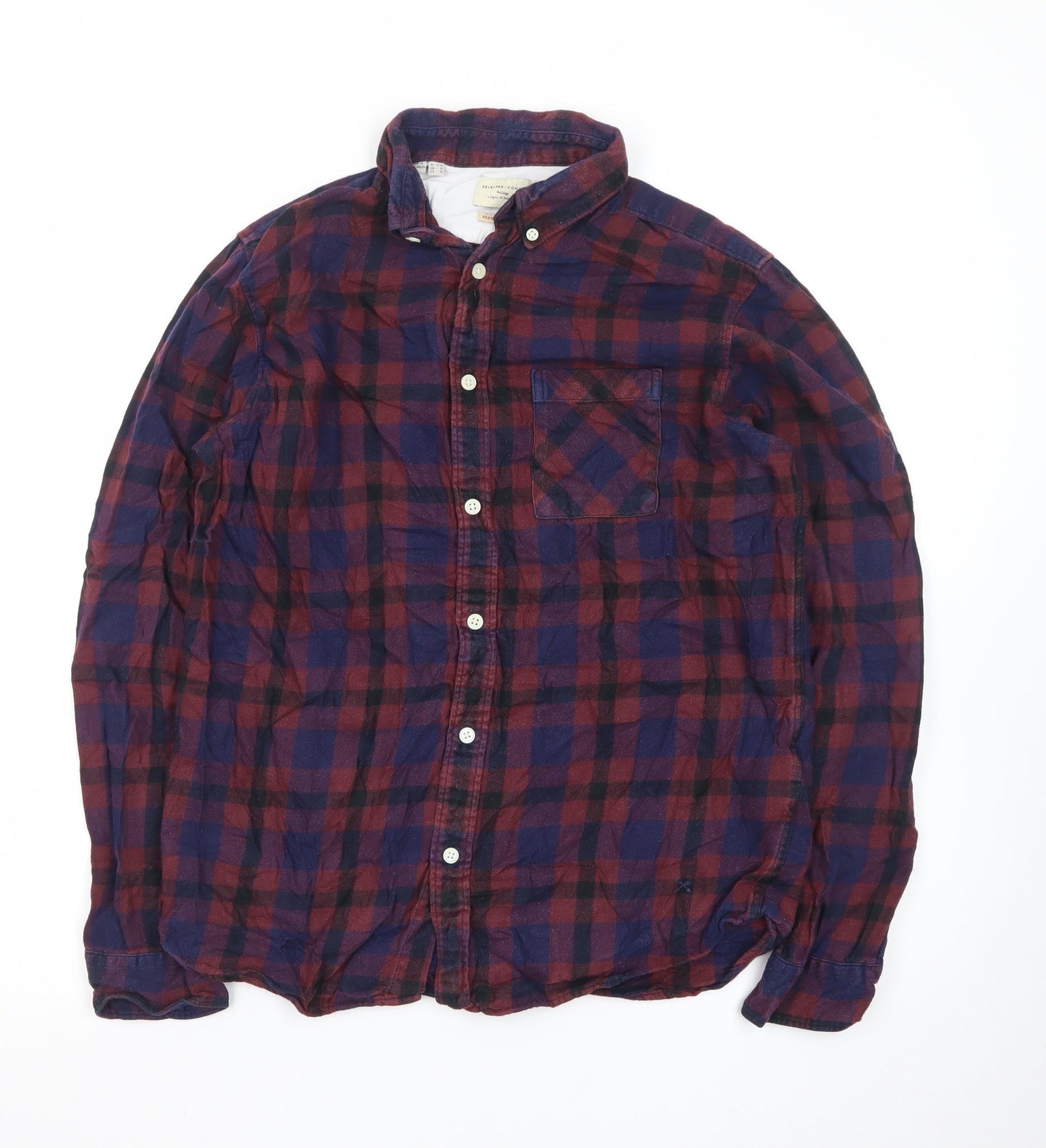 Selected Homme Men's Red & Navy Check Cotton Shirt Regular Fit L