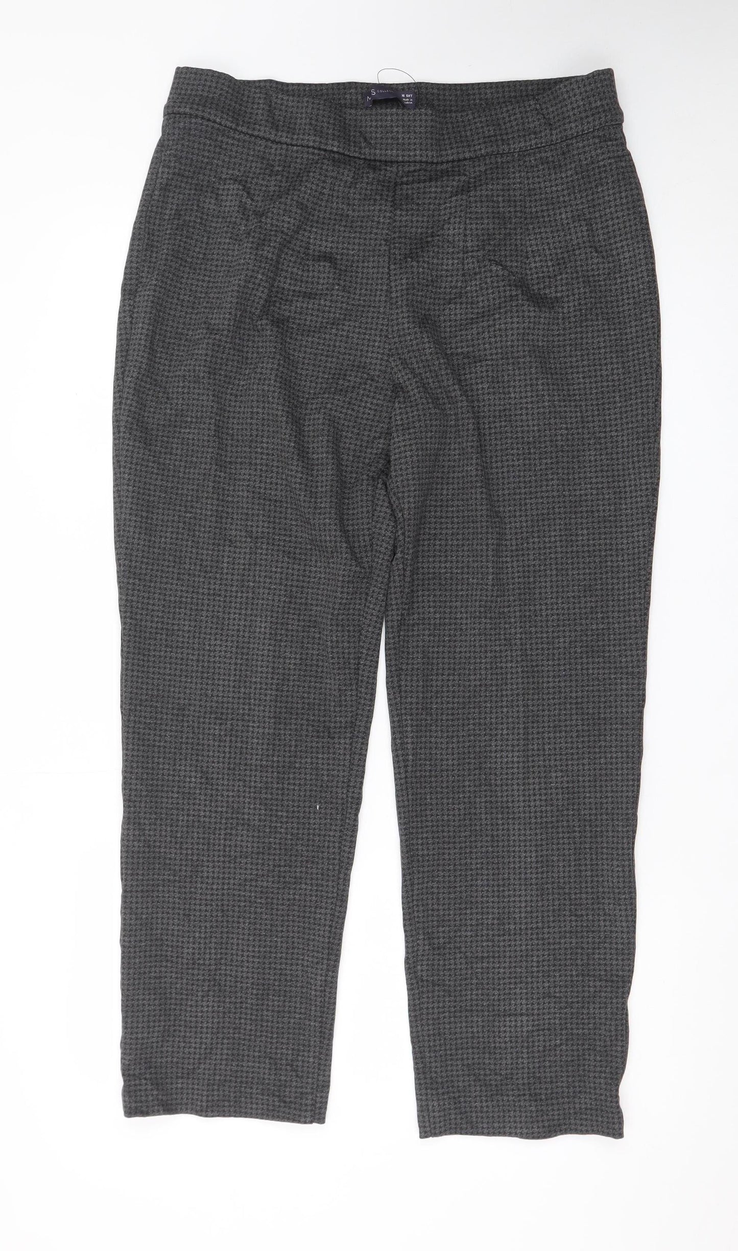 Marks and Spencer Women Grey Houndstooth Stretch Trousers Size 16