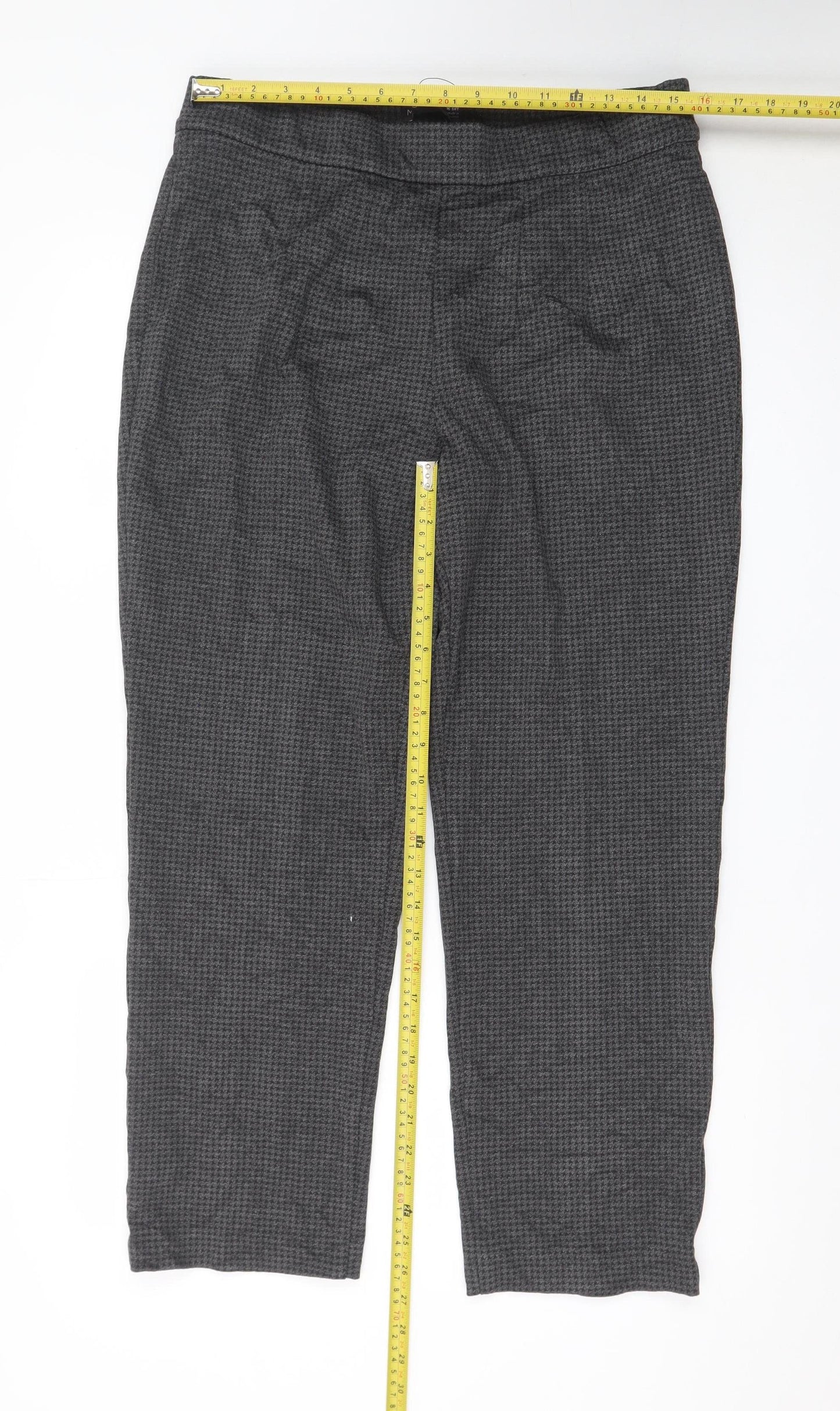 Marks and Spencer Women Grey Houndstooth Stretch Trousers Size 16