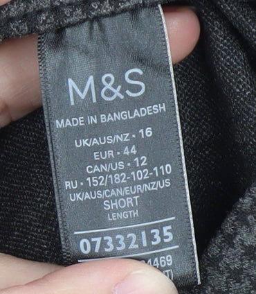 Marks and Spencer Women Grey Houndstooth Stretch Trousers Size 16