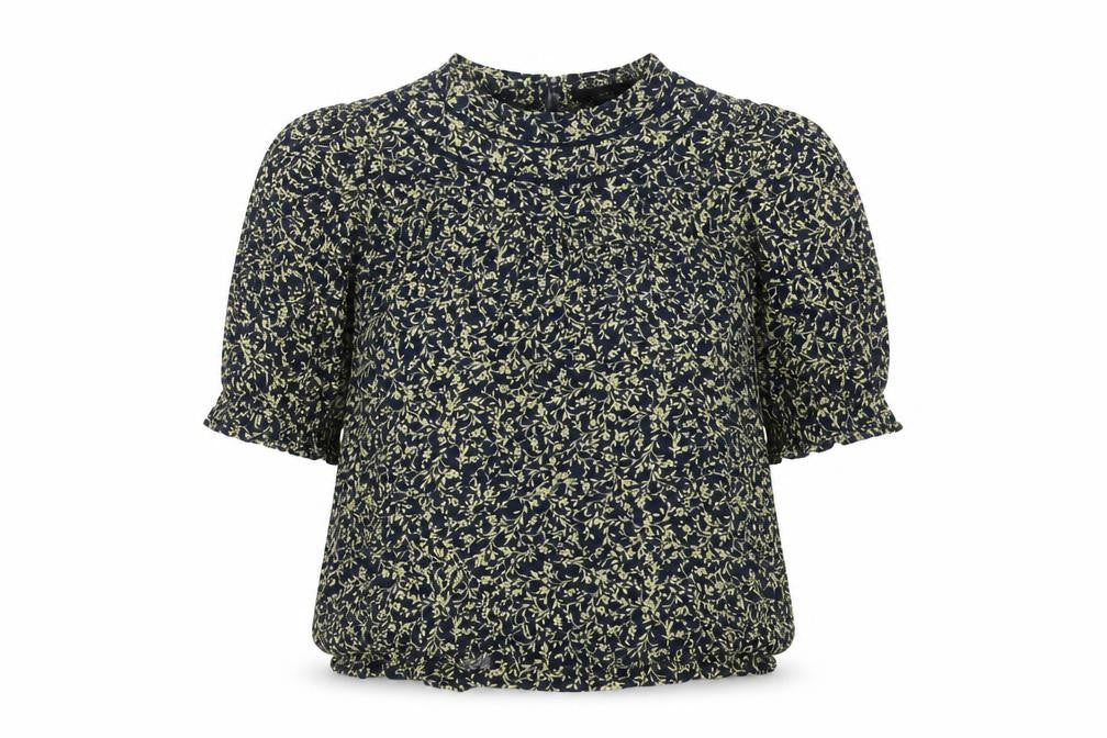 Marks & Spencer Women's Blue Floral Short Sleeve High Neck Blouse Size 10