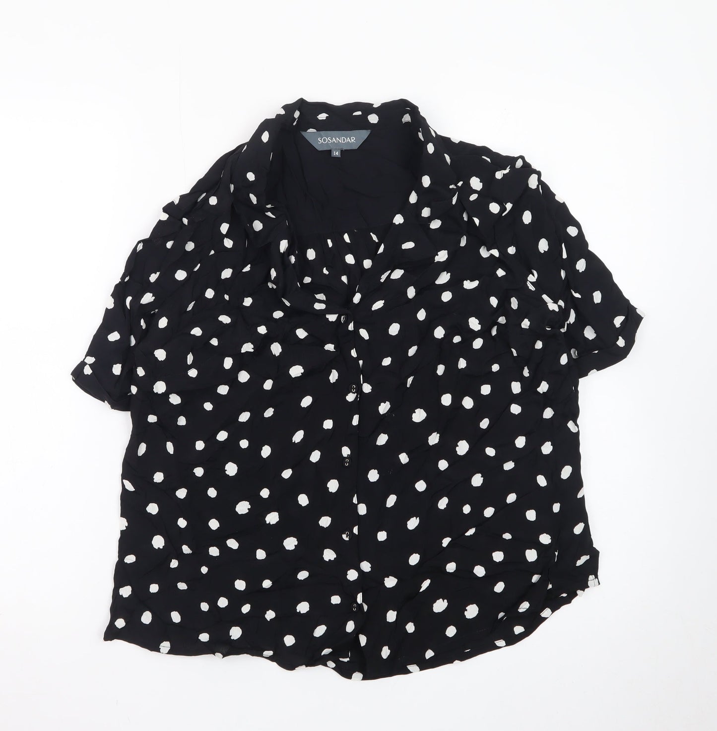 Sosandar Women’s Black Polka Dot Short Sleeve Collared Blouse Size 14