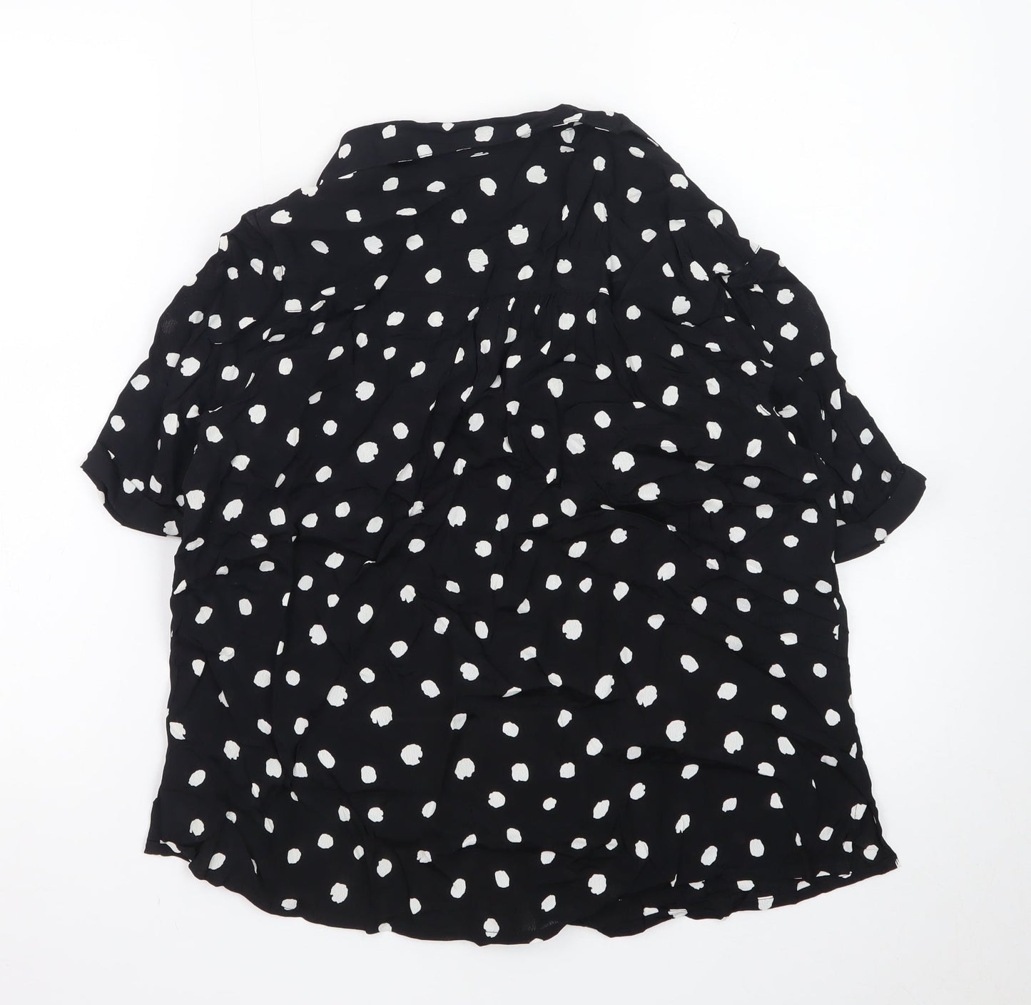 Sosandar Women’s Black Polka Dot Short Sleeve Collared Blouse Size 14