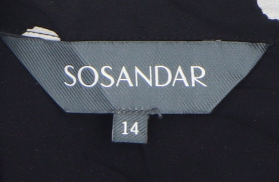 Sosandar Women’s Black Polka Dot Short Sleeve Collared Blouse Size 14